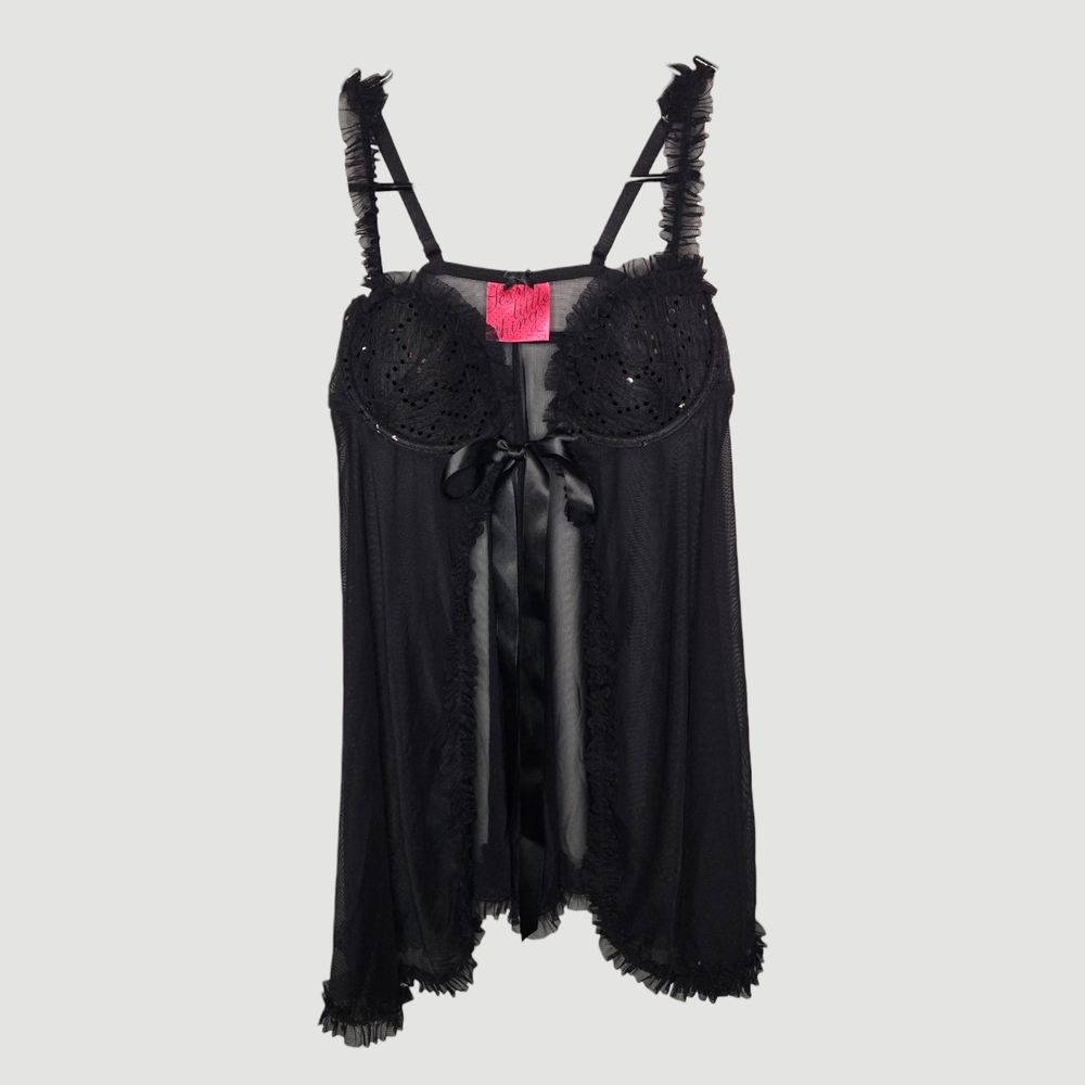 Victoria's Secret 'Sexy Little Things' Black Babydoll Sequin Y2k Chemise 🖤